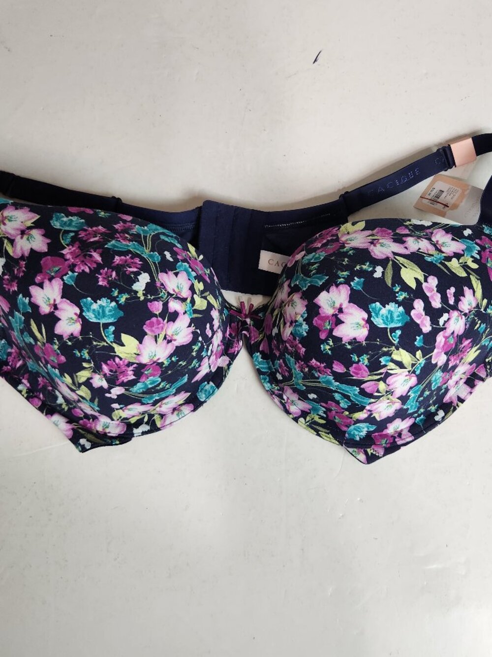 NWT Cacique Black Purple Cotton Spandex Boost Plunge Underwire Bra 42DD Floral